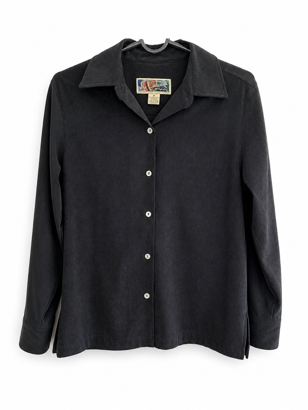 La Cabana Women Button Down Blouse Long Sleeve Black Size M